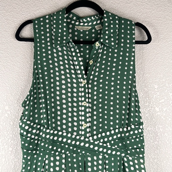 Anthropologie 11.1.Tylho Green & White Sleeveless Pleated Summer Dress Size L - Picture 2 of 7